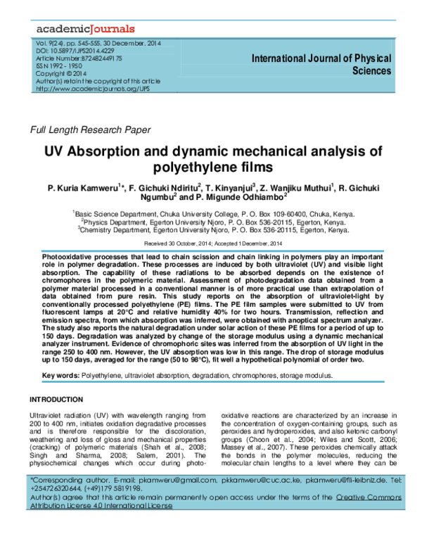(PDF) UV Absorption and dynamic mechanical analysis of polyethylene films