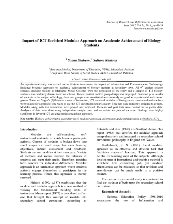 (PDF) Impact of ICT Enriched Modular Approach on Academic Achievement ...