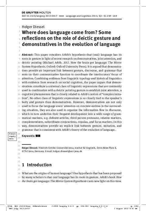 (PDF) Where does language come from? Some reflections on the role of ...
