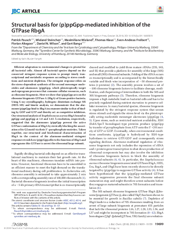 (PDF) Structural basis for (p)ppGpp-mediated inhibition of the GTPase RbgA