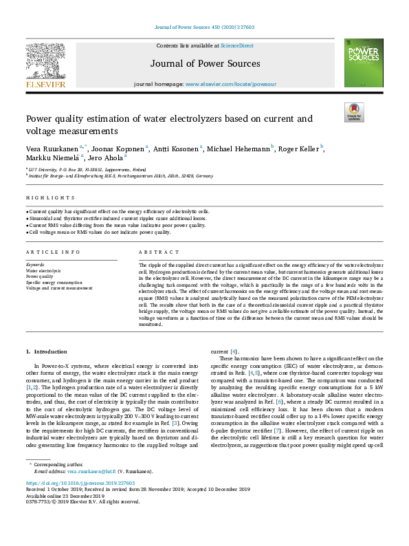 (PDF) Power quality estimation of water electrolyzers based on current ...