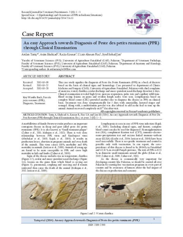 (PDF) An easy Approach towards Diagnosis of Peste des petits ruminants ...
