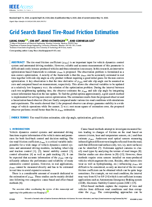(PDF) Grid Search Based Tire-Road Friction Estimation