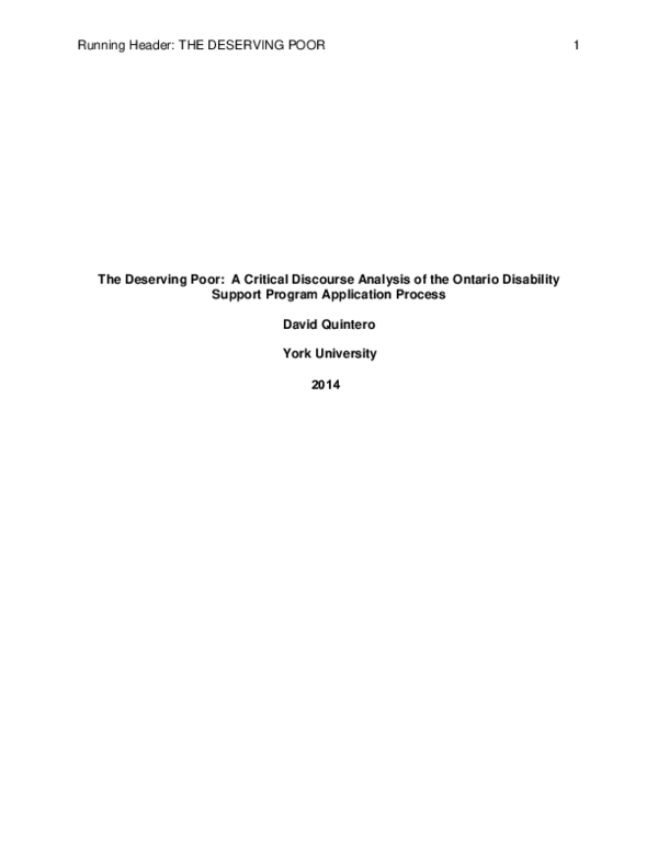 (PDF) The Deserving Poor: A Critical Discourse Analysis of the Ontario ...