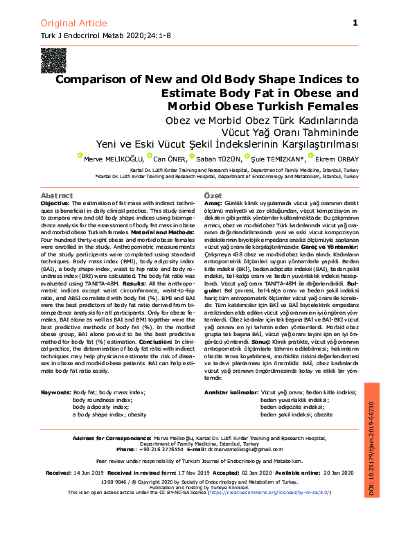 (PDF) Comparison of New and Old Body Shape Indices to Estimate Body Fat ...