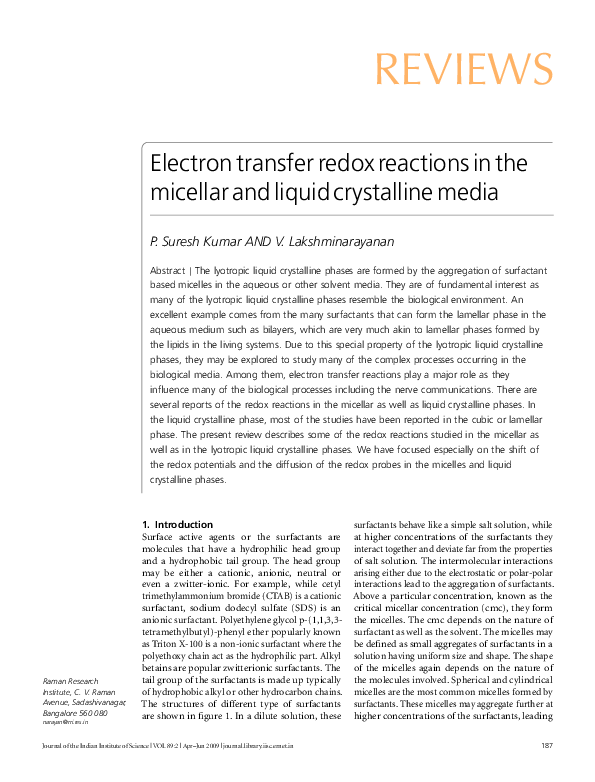 (PDF) Electron transfer redox reactions in the micellar and liquid ...