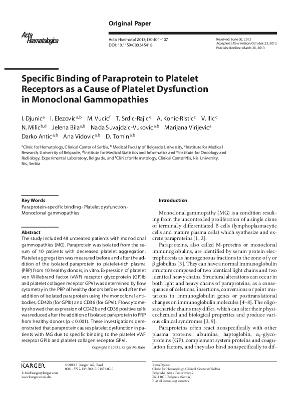 (PDF) Specific Binding of Paraprotein to Platelet Receptors as a Cause ...