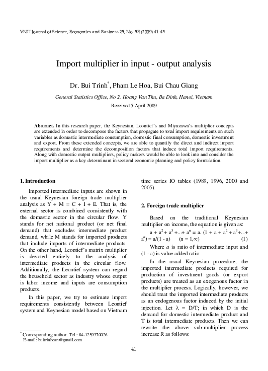 (PDF) Import multiplier in input-output analysis