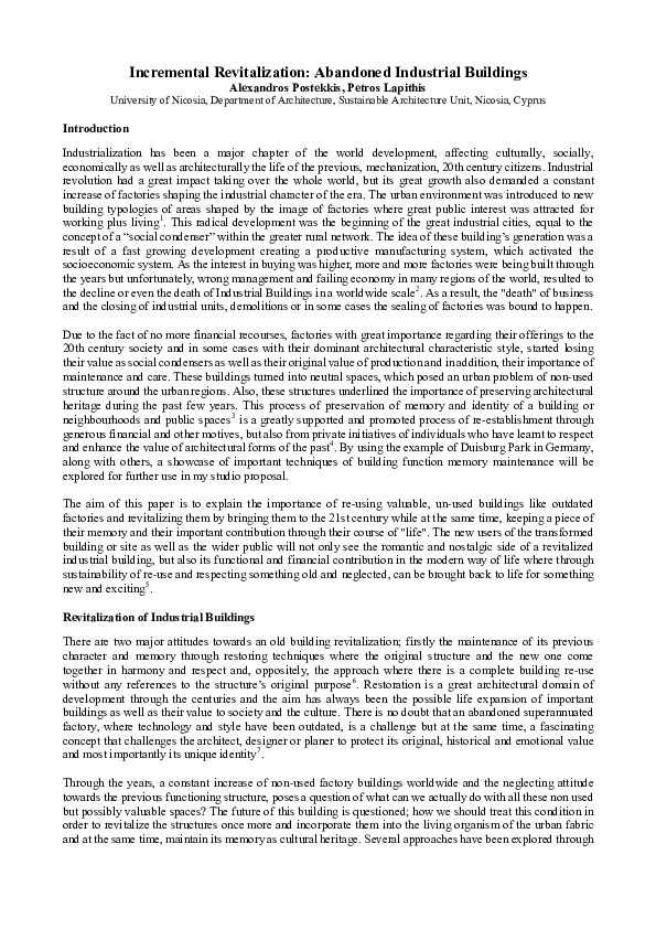 (PDF) Incremental Reutilization Abandoned Industrial Buildings