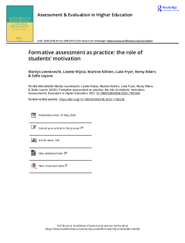 (PDF) Formative assessment as practice: the role of students’ motivation