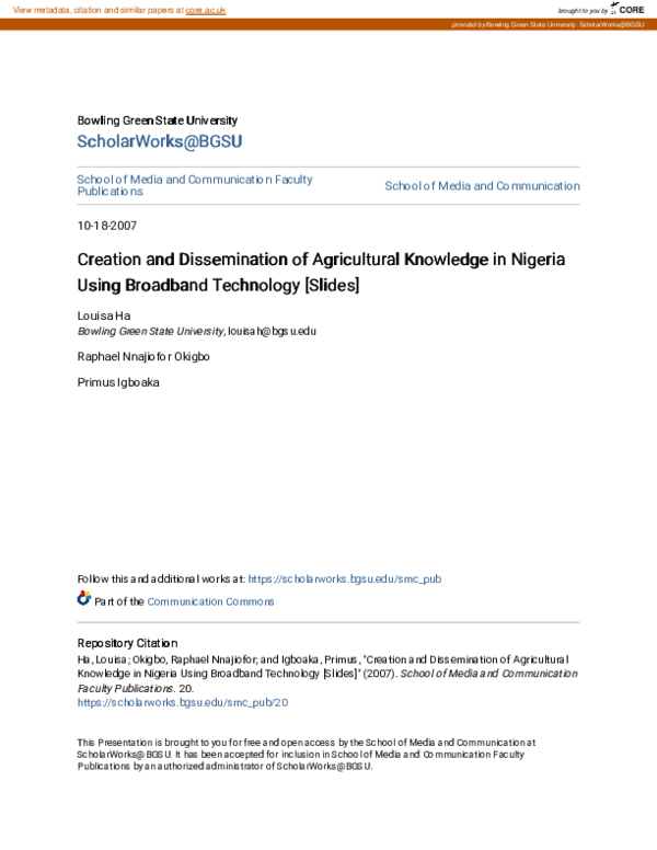 (PDF) Creation and Dissemination of Agricultural Knowledge in Nigeria ...