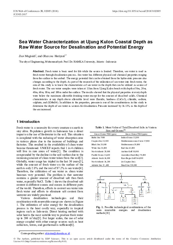 (PDF) Sea Water Characterization at Ujung Kulon Coastal Depth as Raw ...