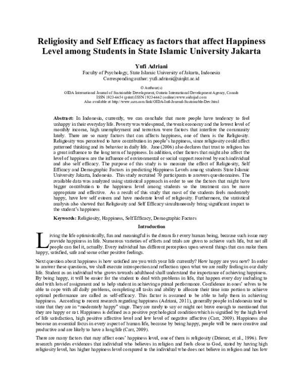 pdf religiosity and self efficacy as factors that affect happiness