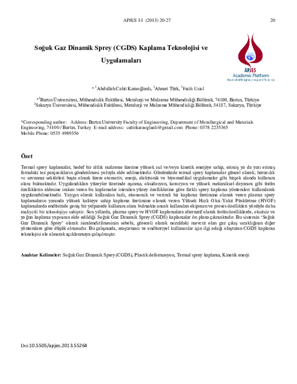 (PDF) Cold Gas Dynamic Spray (CGDS) Technology and Applications