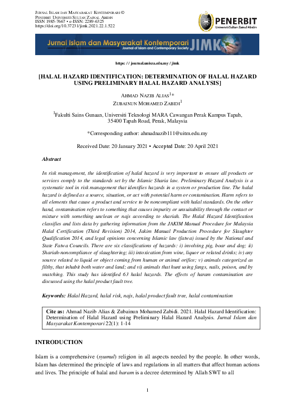 (PDF) Halal Hazard Identification: Determination of Halal Hazard using ...