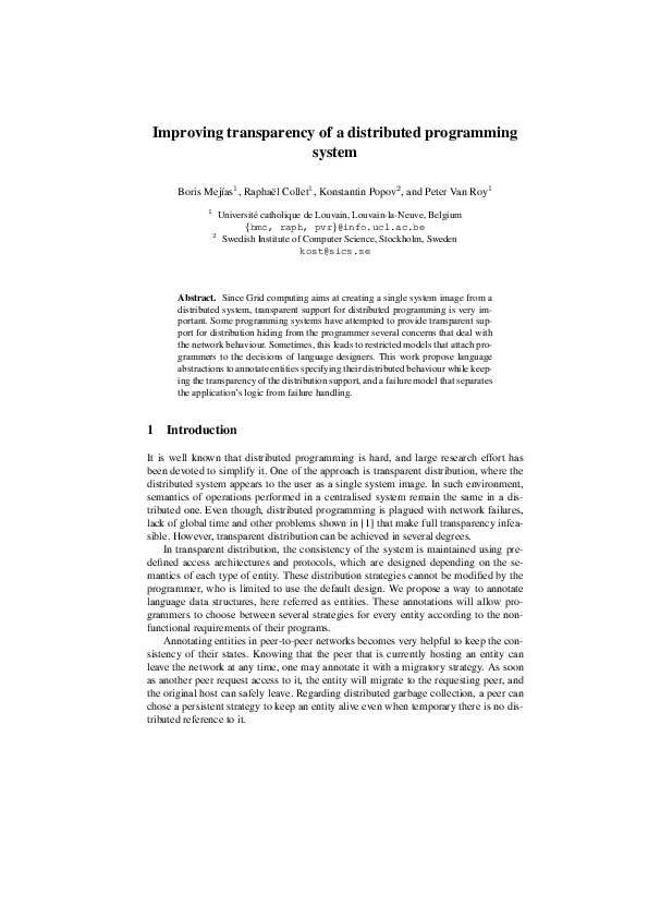 (PDF) Improving transparency of a distributed programming system