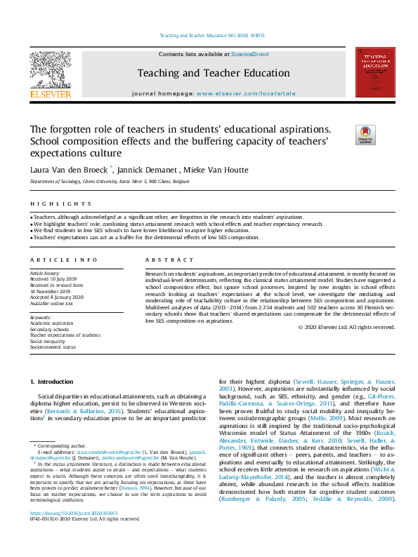 (PDF) The forgotten role of teachers in students’ educational ...