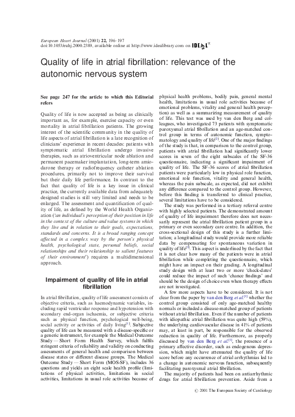(PDF) Quality of life in atrial fibrillation: relevance of the ...