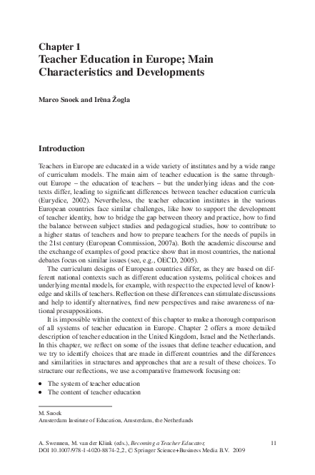 (PDF) Teacher Education in Europe; Main Characteristics and Developments