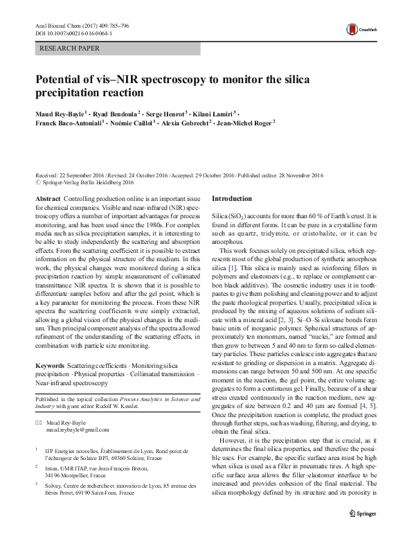 (PDF) Potential of vis–NIR spectroscopy to monitor the silica ...