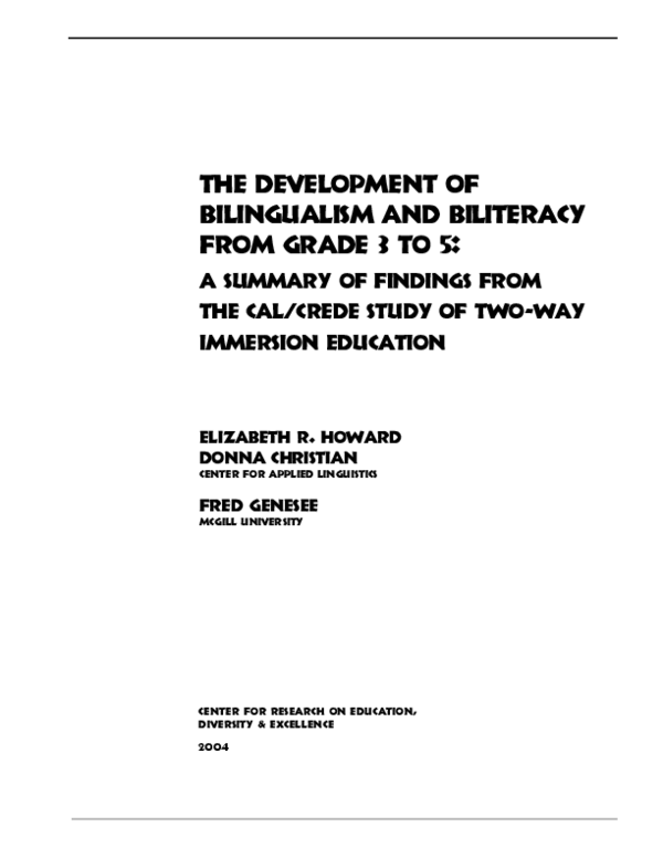 (PDF) The Development of Bilingualism and Biliteracy From Grade 3 to 5 ...