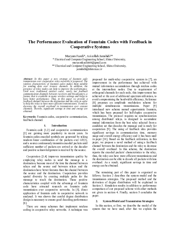 (PDF) The performance evaluation of fountain codes with feedback in