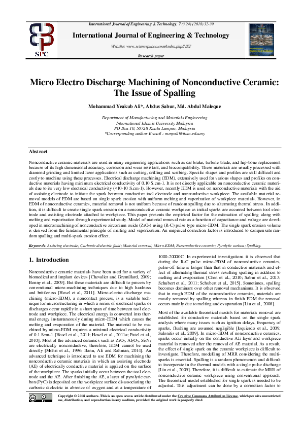 (PDF) Micro Electro Discharge Machining of Nonconductive Ceramic: The ...