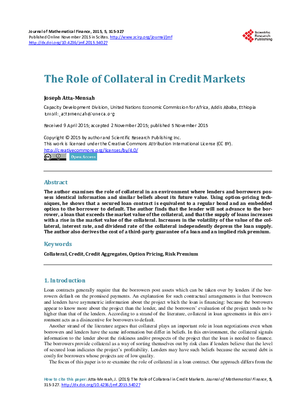 (PDF) The Role of Collateral in Credit Markets