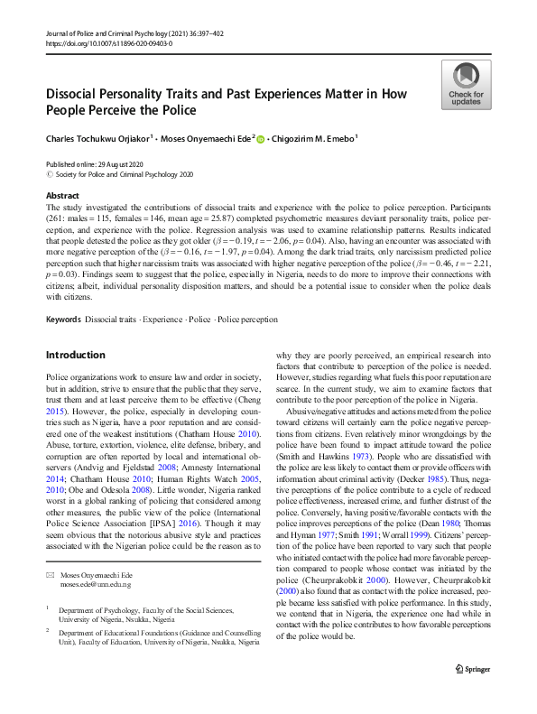 (PDF) Dissocial Personality Traits and Past Experiences Matter in How ...