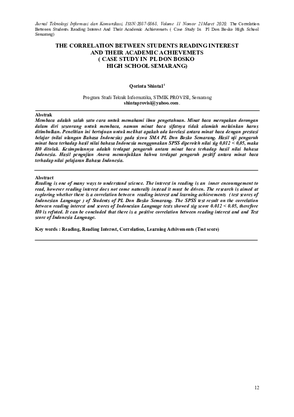 (PDF) The Correlation Between Students Reading Interest and Their ...