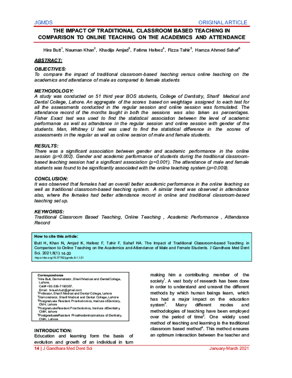 (PDF) The Impact of Traditional Classroom Based Teaching in Comparison ...