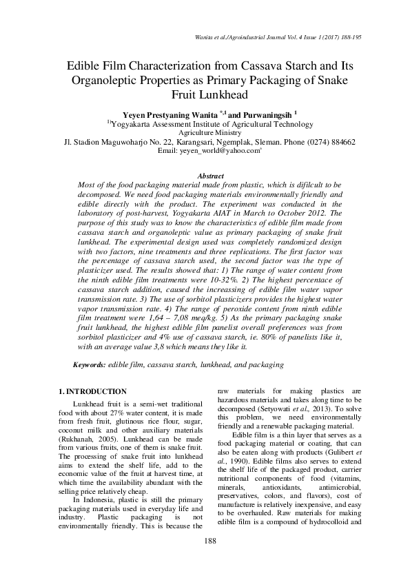(PDF) Edible Film Characterization from Cassava Starch and Its ...