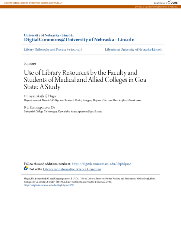 (PDF) Use of Library Resources by the Faculty and Students of Medical ...