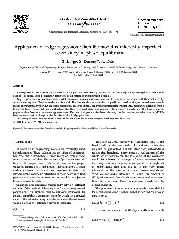 (PDF) Application of ridge regression when the model is inherently ...