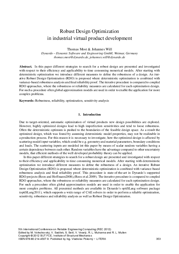 (PDF) Robust Design Optimization in industrial virtual product development