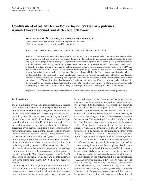 (PDF) Confinement of an antiferroelectric liquid crystal in a polymer ...