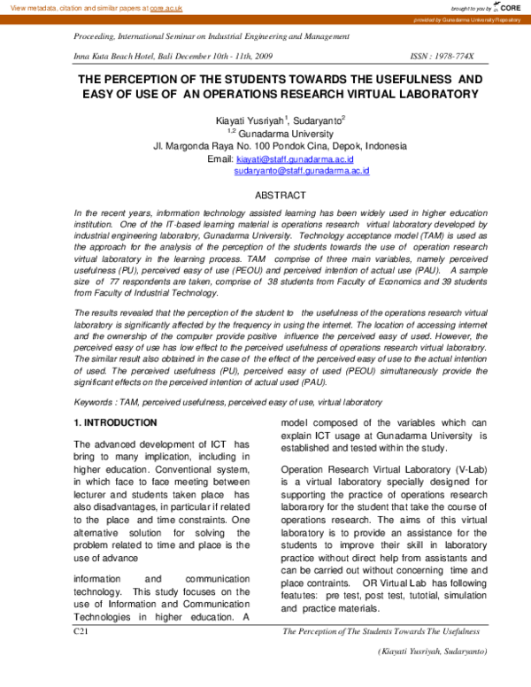 (PDF) The Perception of the Students Towards the Usefulness and Easy of ...