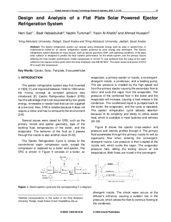 (PDF) Design and Analysis of a Flat Plate Solar Powered Ejector ...