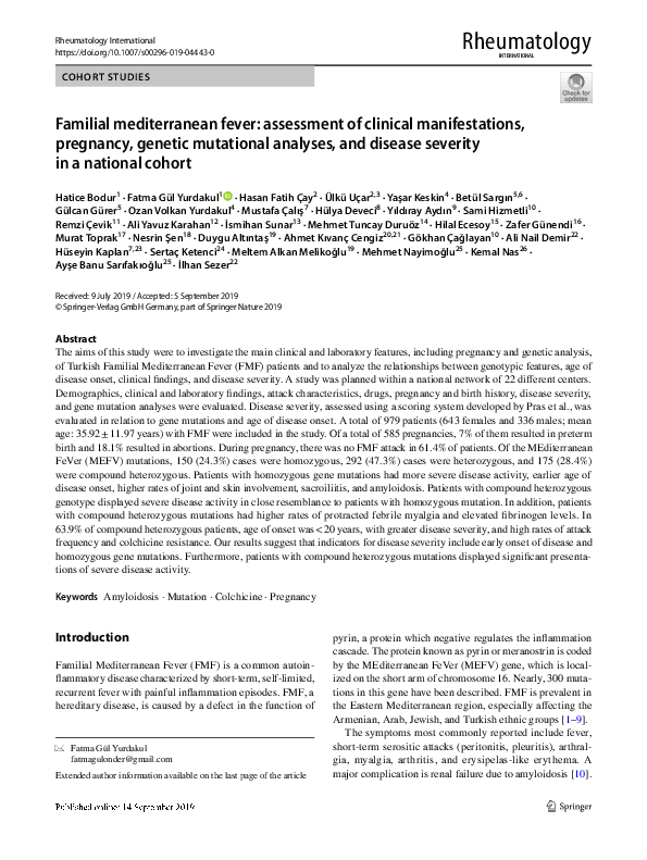 (PDF) Familial mediterranean fever: assessment of clinical ...