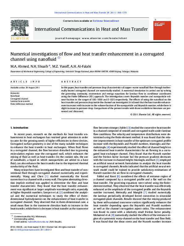(PDF) Numerical investigations of flow and heat transfer enhancement in ...
