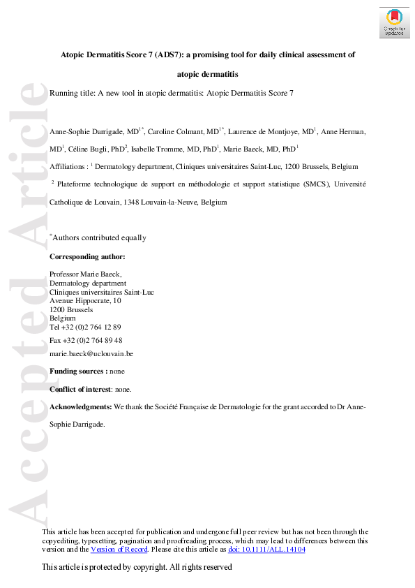 (PDF) Atopic Dermatitis Score 7 (ADS7): A promising tool for daily ...