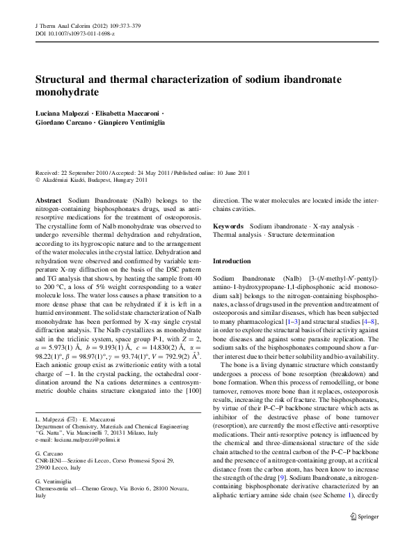 (PDF) Structural and thermal characterization of sodium ibandronate ...