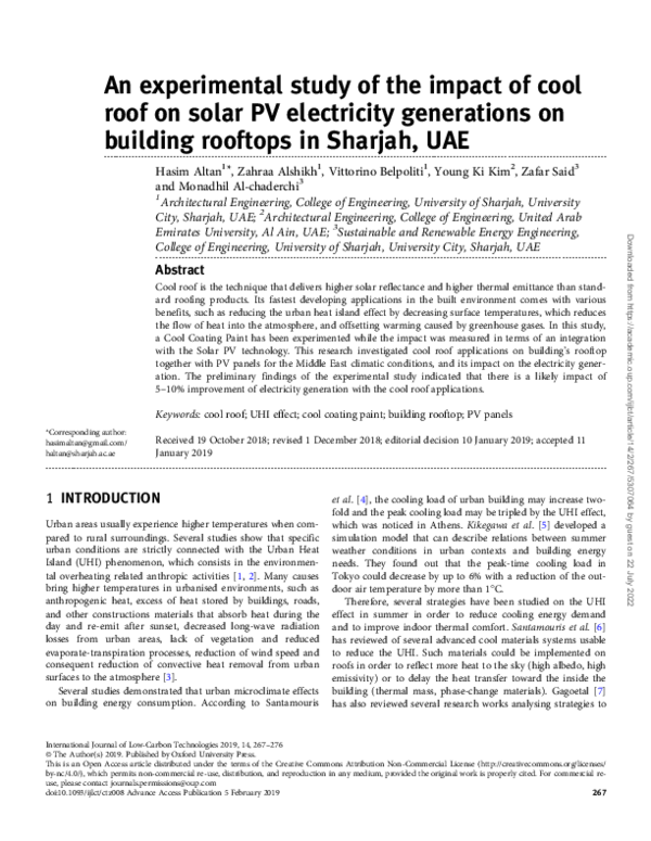 (PDF) An experimental study of the impact of cool roof on solar PV ...