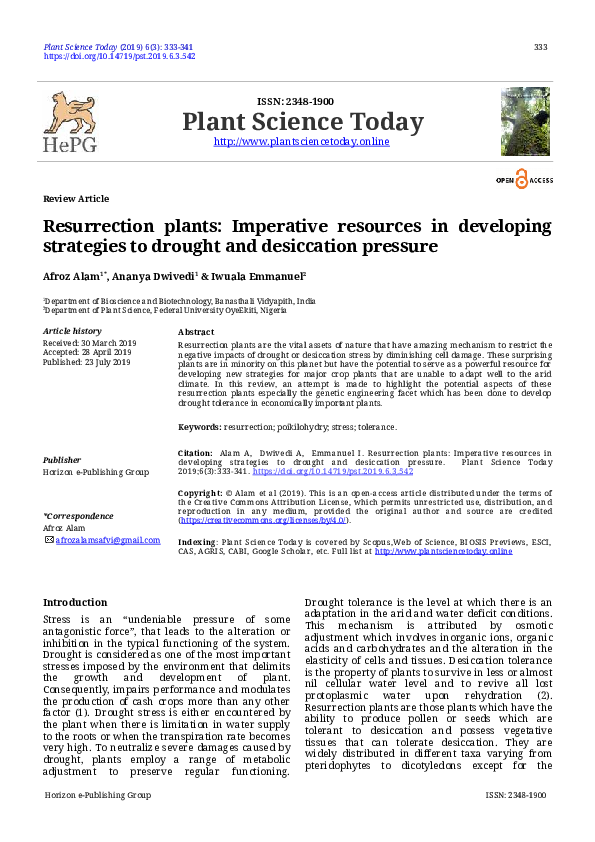 (PDF) Resurrection plants: Imperative resources in developing ...