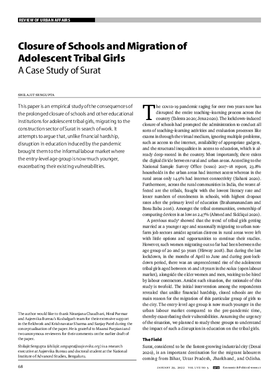 (PDF) Closure of Schools and Migration of Adolescent Tribal Girls A ...