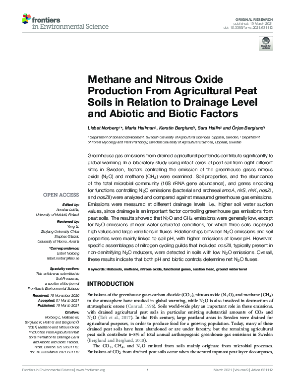 (PDF) Methane and Nitrous Oxide Production From Agricultural Peat Soils ...