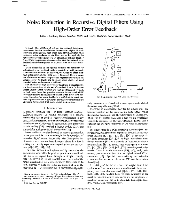 (PDF) Noise reduction in recursive digital filters using high-order ...