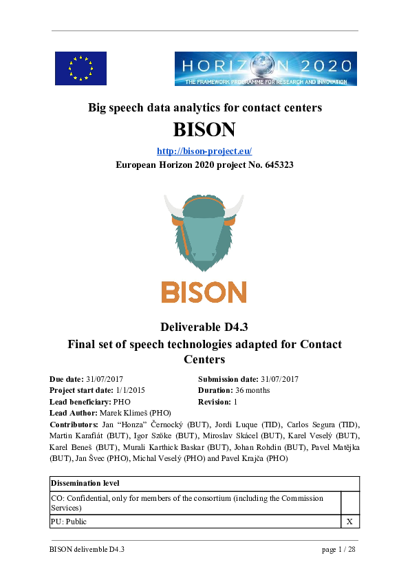 (PDF) Big speech data analytics for contact centers (BISON) Horizon ...