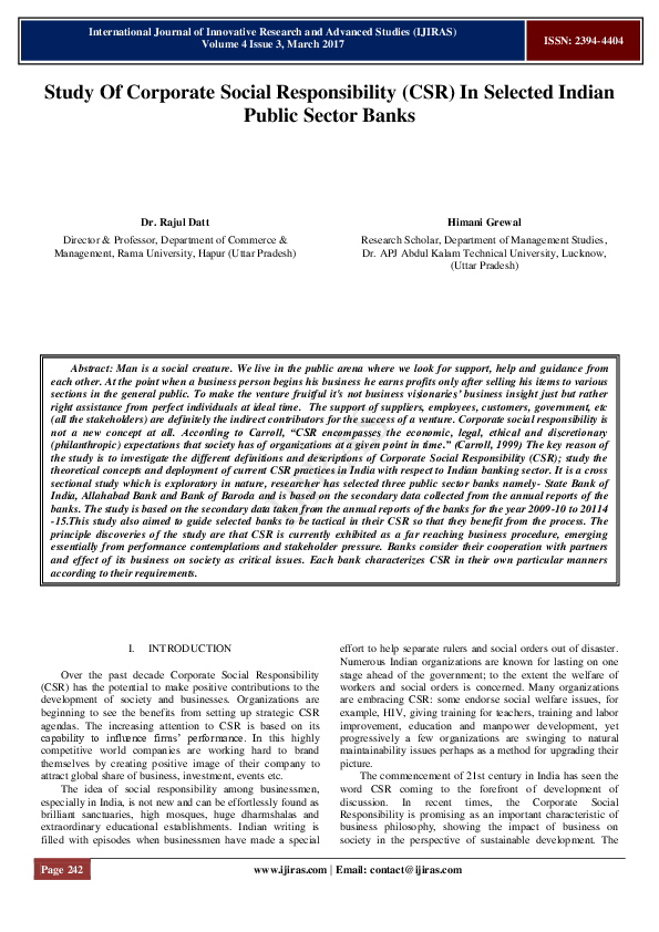 (PDF) Study Of Corporate Social Responsibility (CSR) In Selected Indian ...