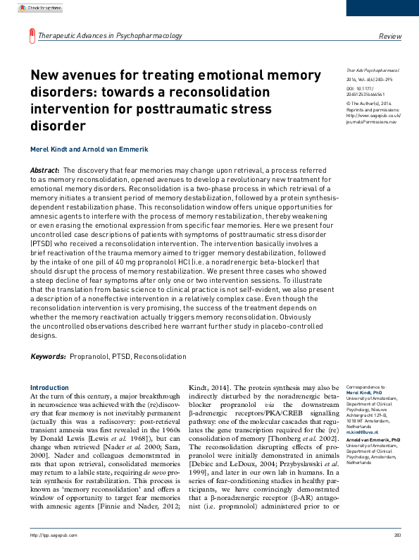 (PDF) New avenues for treating emotional memory disorders: towards a ...